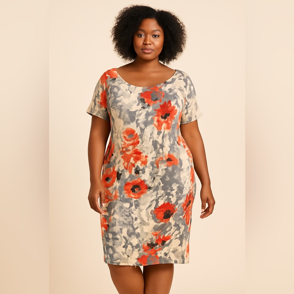 Signature by Robbie Bee floral abstract short sleeve side tie dress 3X X